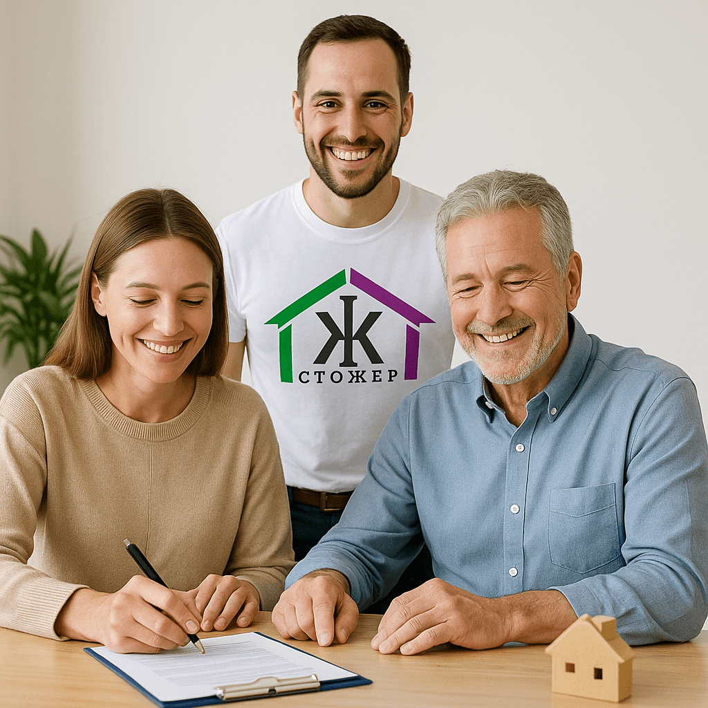 Щастливо семейство пред новия си дом